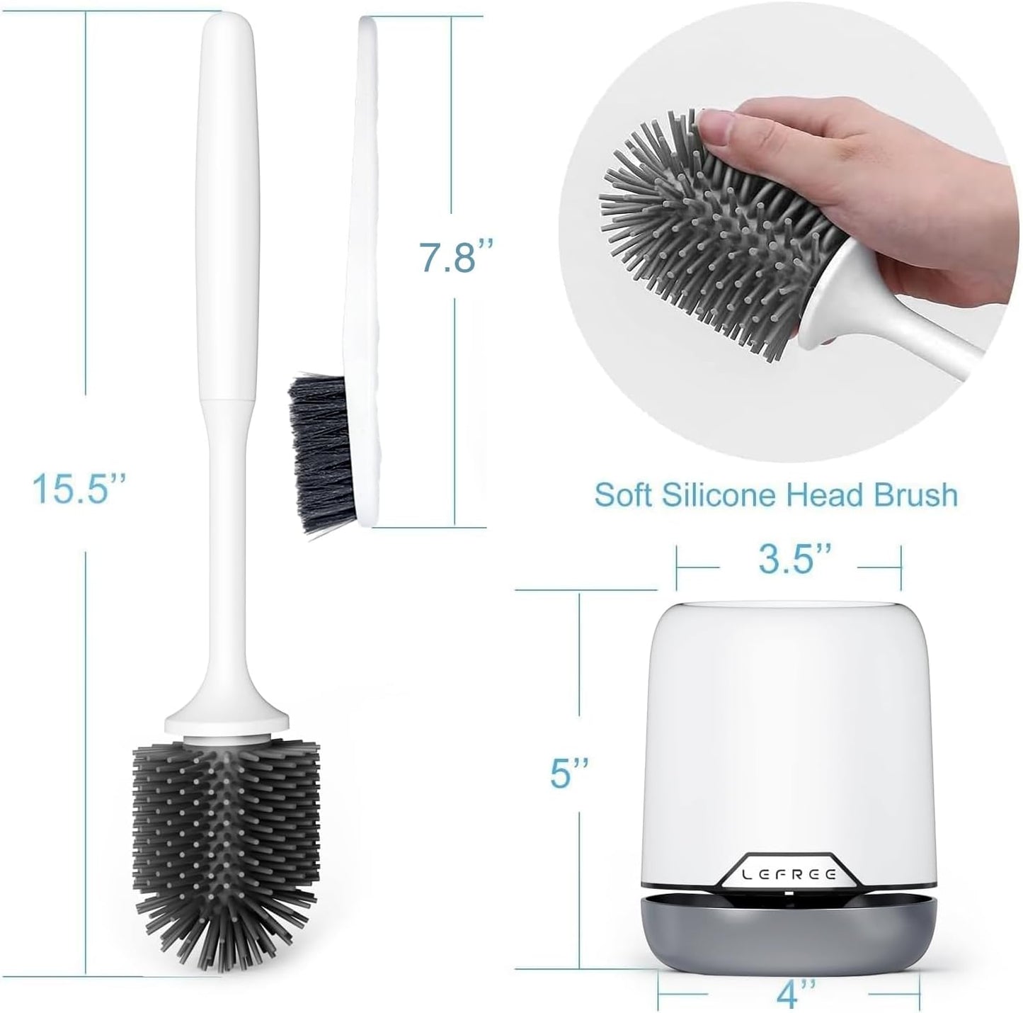 Silicone Toilet Brush and Holder,Bathroom Cleaner Brush Set,Non-Slip Handle Toilet Bowl Brush with TPR Soft Bristle,Wall Mounted/Floor Standing