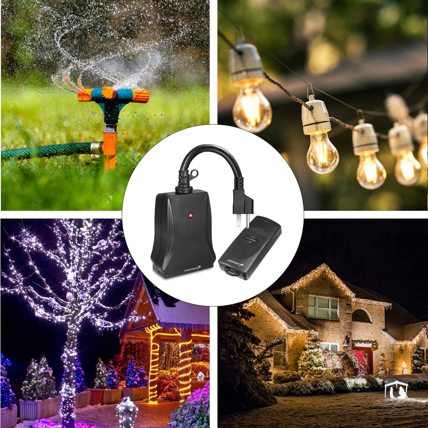 Outdoor Wireless Remote Control Plug Outlets, Dual Battery Operated On/Off Light Switch for Electrical Outlets, No Interference, 100 Feet Range, No Wiring & Expandable, Grounded, ETL Listed