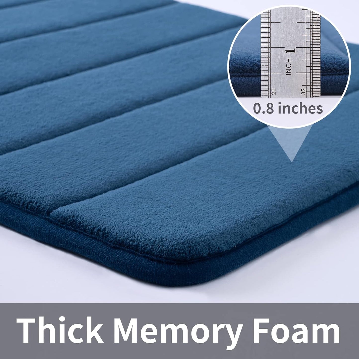 Memory Foam Bath Mat 20' X 32', Water Absorbent Shower Mat, Thick Non Slip Bath Rugs with PVC Backing, Ultra Soft Bath Rugs for Floor & Tub, Navy