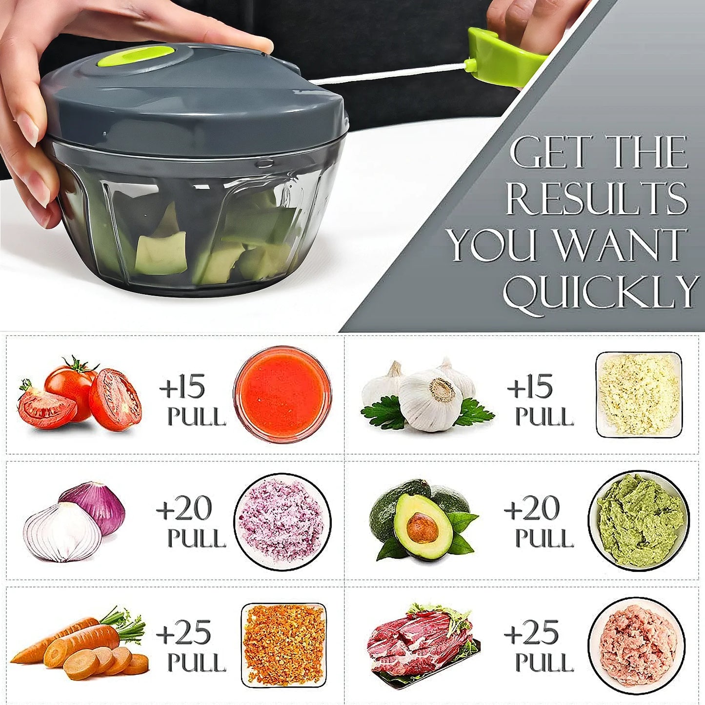 Cambom Manual Food Chopper Vegetable Cutter, Hand String Vegetable Chopper Onions Cutter for Vegetable Fruits Nuts BPA Free Food Safe Material