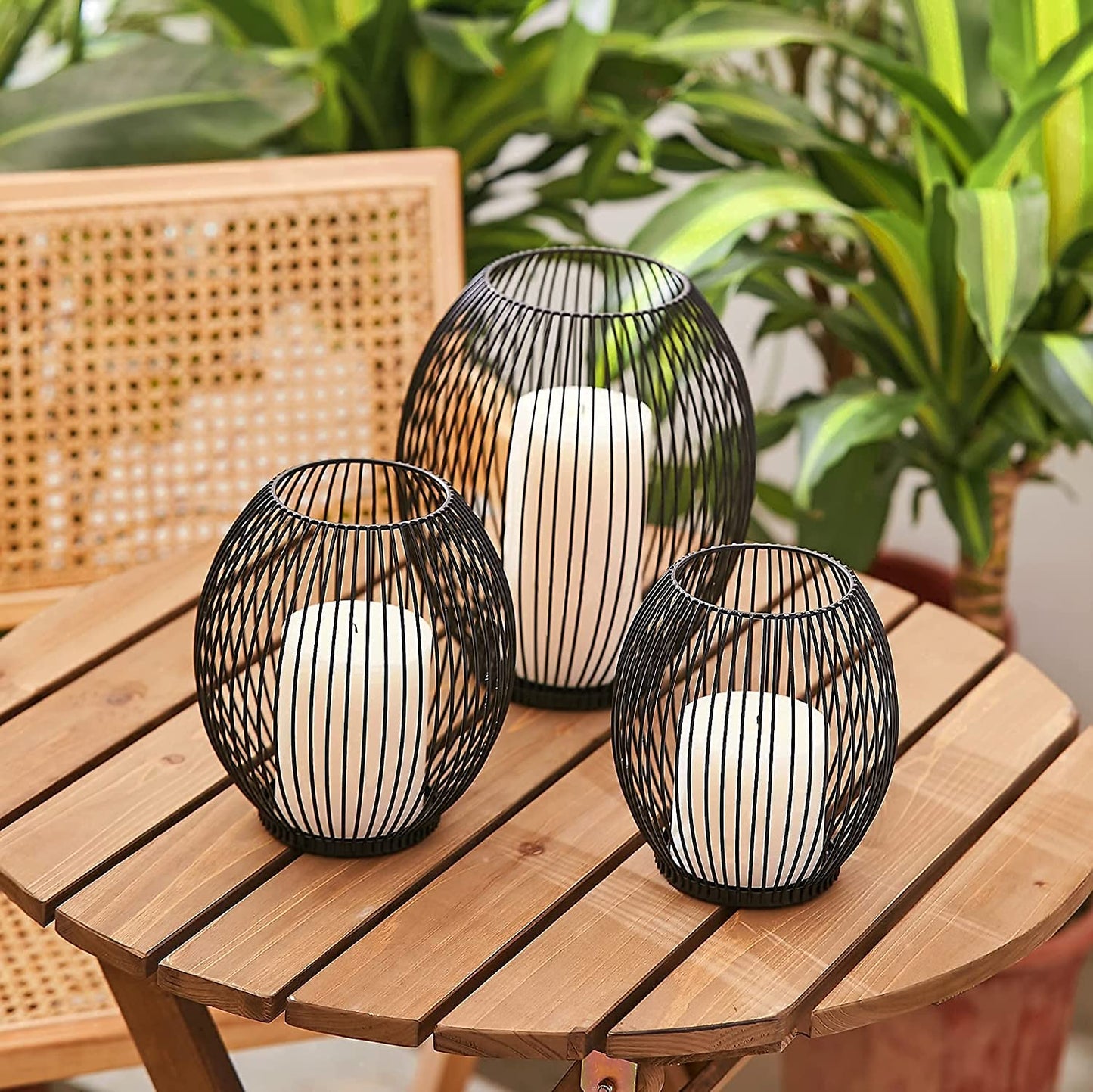 Outdoor Candle Holder Decor Set - Black Candle Holder - Candles Holders for Table Centerpiece - Hurricane Candles Holder for Pillar Candles Cage Candle Holders Black Wire Decorative