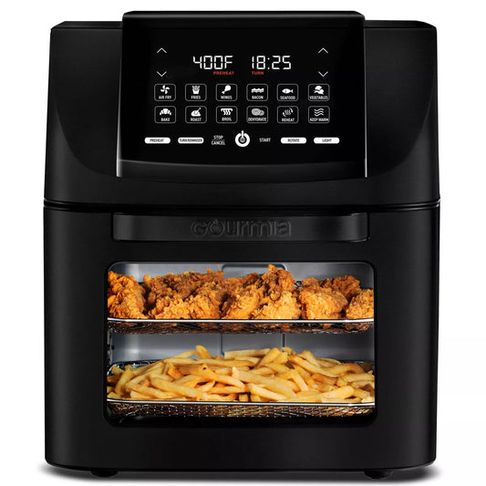 Gourmia 14Qt All-In-One Digital Air Fryer, Oven, Rotisserie & Dehydrator: Stainless Steel, 1550W, Dishwasher-Safe Parts