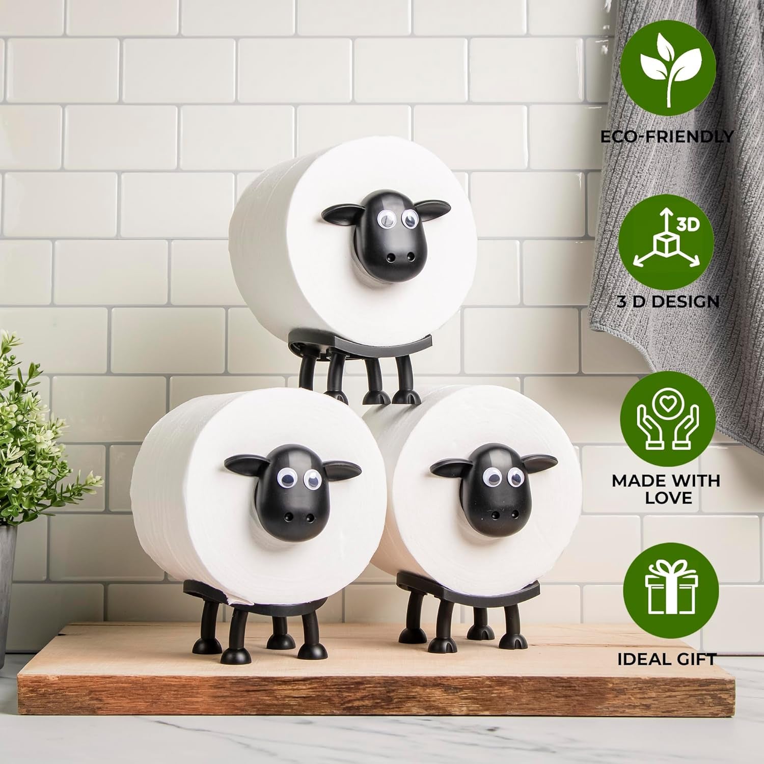 Sheep Toilet Roll Holder, Free Standing Bathroom Set, 3D Printed, Funny Hilarious Black Sheep Loo Roll Holder, Tissue Paper Storage, Cute Bathroom Decor, X3, Set of 3