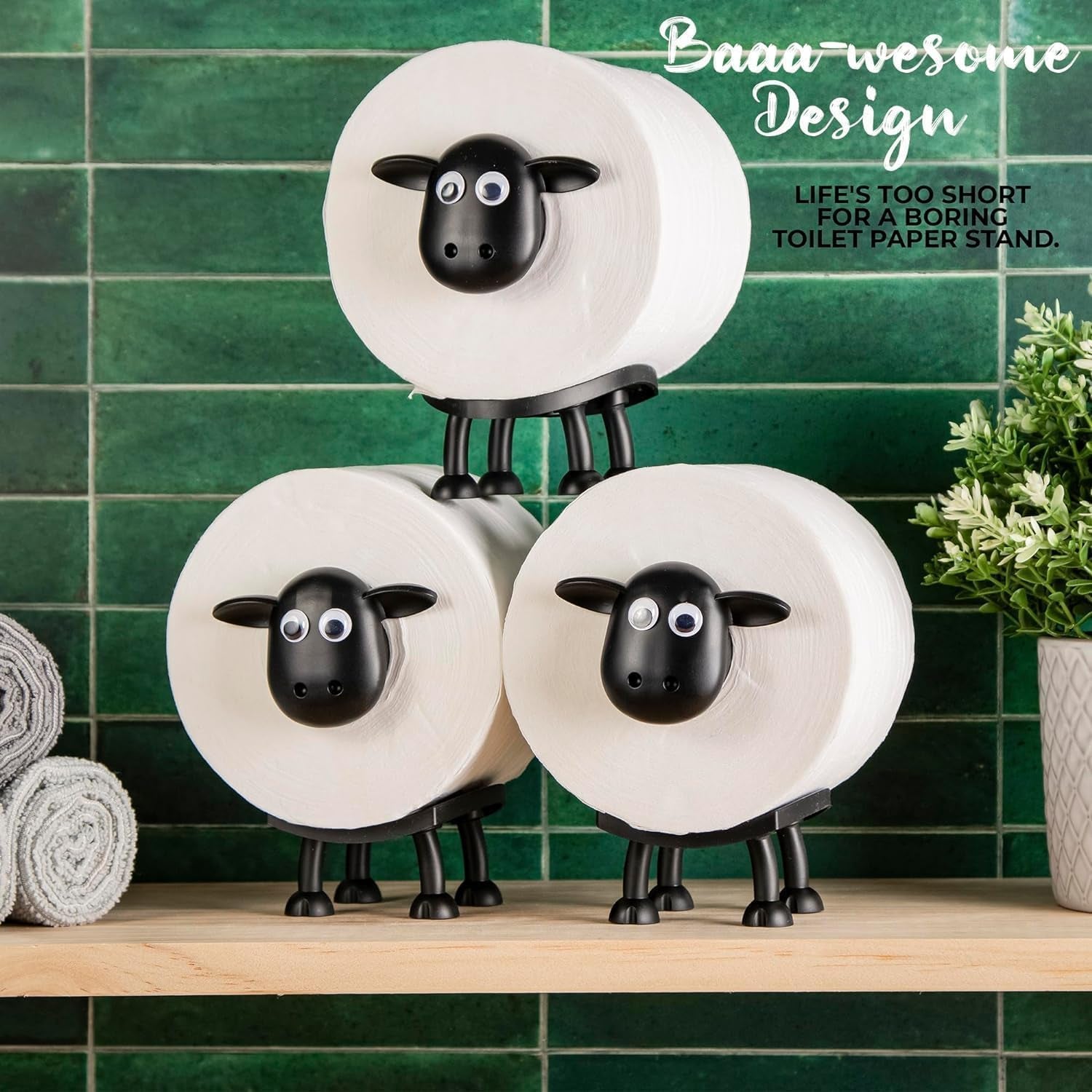 Sheep Toilet Roll Holder, Free Standing Bathroom Set, 3D Printed, Funny Hilarious Black Sheep Loo Roll Holder, Tissue Paper Storage, Cute Bathroom Decor, X3, Set of 3