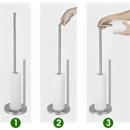 Free Standing Toilet Paper Holder Stand, Stainless Steel Toilet Paper Holder, Rustproof Tissue Roll Holder, Floor Stand Storage for Bathroom