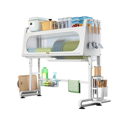 Over Sink Dish Rack Adjustable Height Sink Rack with Tableware Holder Hooks Chopping Board Holder Kitchen Storage for Drying