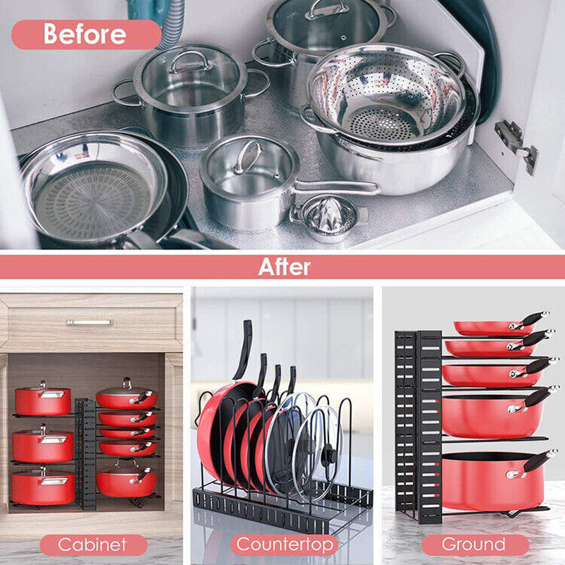 Pots and Pans Organizer for Cabinet 8 Tier Adjustable Pot Rack with 3 DIY Method