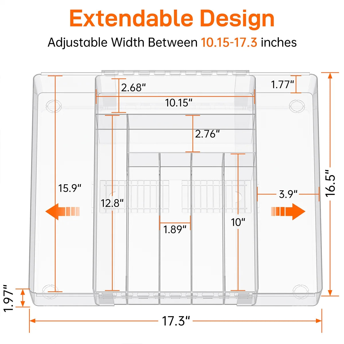 Silverware Drawer Organizer, Expandable Clear Acrylic Silverware Organizer, Kitchen Drawer Organizer for Utensils, Adjustable Cutlery Tray, Office, Supplies-9 Compartments, Large, Clear
