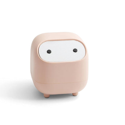 Mini Trash Can with Lid, Cute Ninja Desktop Trash Cans, Small Trash Can Office Plastic Garbage Can for Bathroom Vanity, Desktop, Office or Coffee Table (Pink)