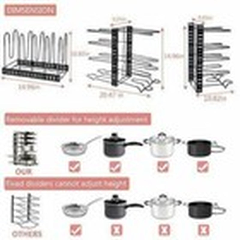 Pots and Pans Organizer for Cabinet 8 Tier Adjustable Pot Rack with 3 DIY Method
