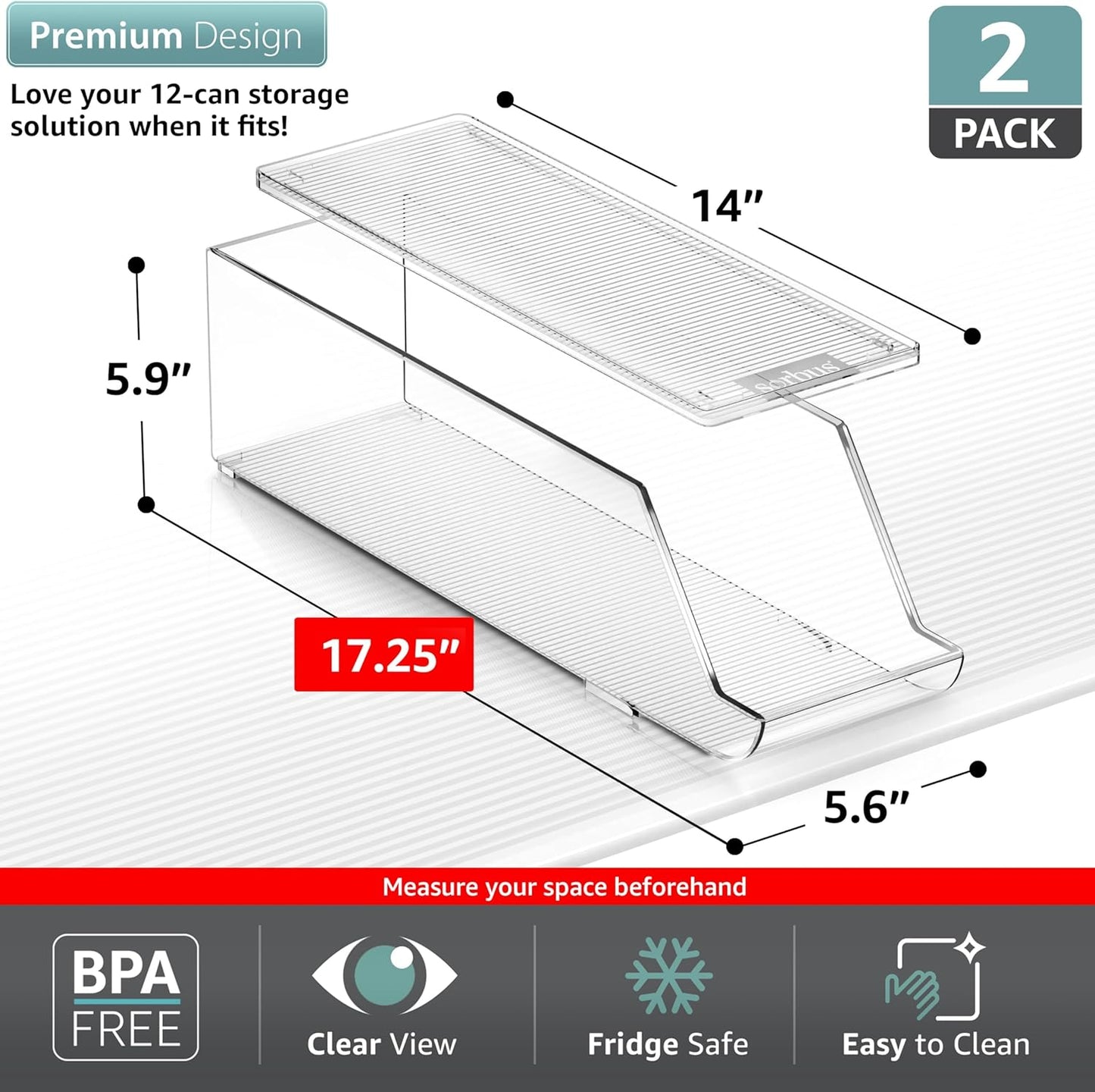 Soda Can Organizer for Refrigerator Stackable Can Holder Dispenser with Lid for Fridge, Pantry, Freezer – Holds 12 Cans Each, Bpa-Free, Clear Design, (2-Pack)