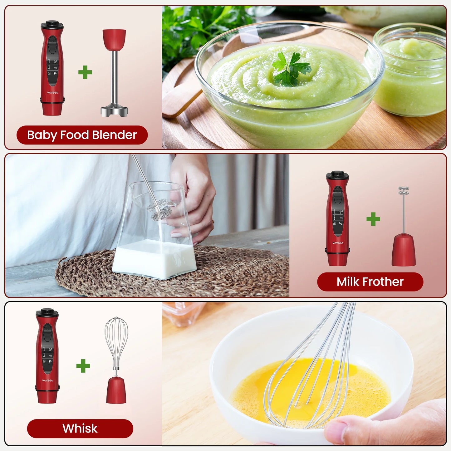 Immersion Blender, 1100W 5-In-1 Hand Blender, 24-Speed Handheld Stick Blender for Kitchen, Chopper, Beaker, Whisk, Milk Frother, for Baby Food Processor/Smoothies, New