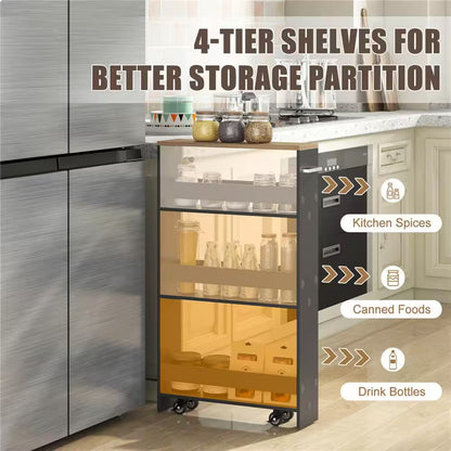 Rolling Kitchen Gray Slim Storage Kitchen Cart Mobile Shelving Organizer with Handle