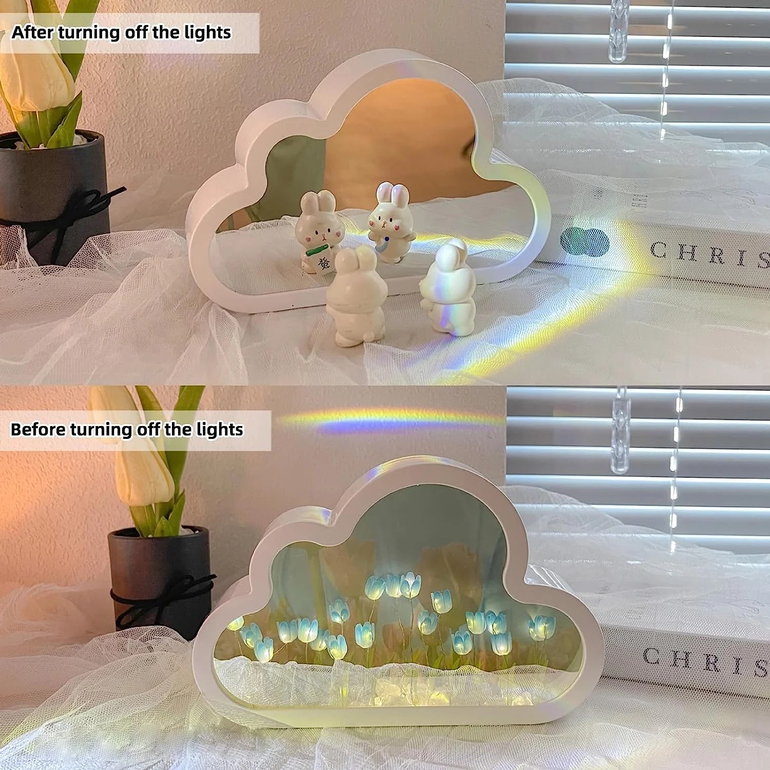 Tulip Lamp Tulip Mirror Night Light,  Tulip Cloud Desk Lamp - LED Living Room Bedside Desktop Ornaments,Night Light for Bedroom (Blue)