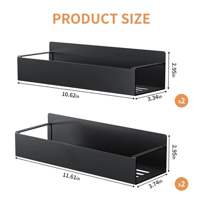 Magnetic Spice Rack Organizer, 4 Pack Moveable Fridge Spice Shelves for Refrigerator and Oven, Refrigerator Shelf-Black