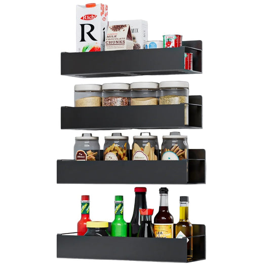 Magnetic Spice Rack Organizer, 4 Pack Moveable Fridge Spice Shelves for Refrigerator and Oven, Refrigerator Shelf-Black