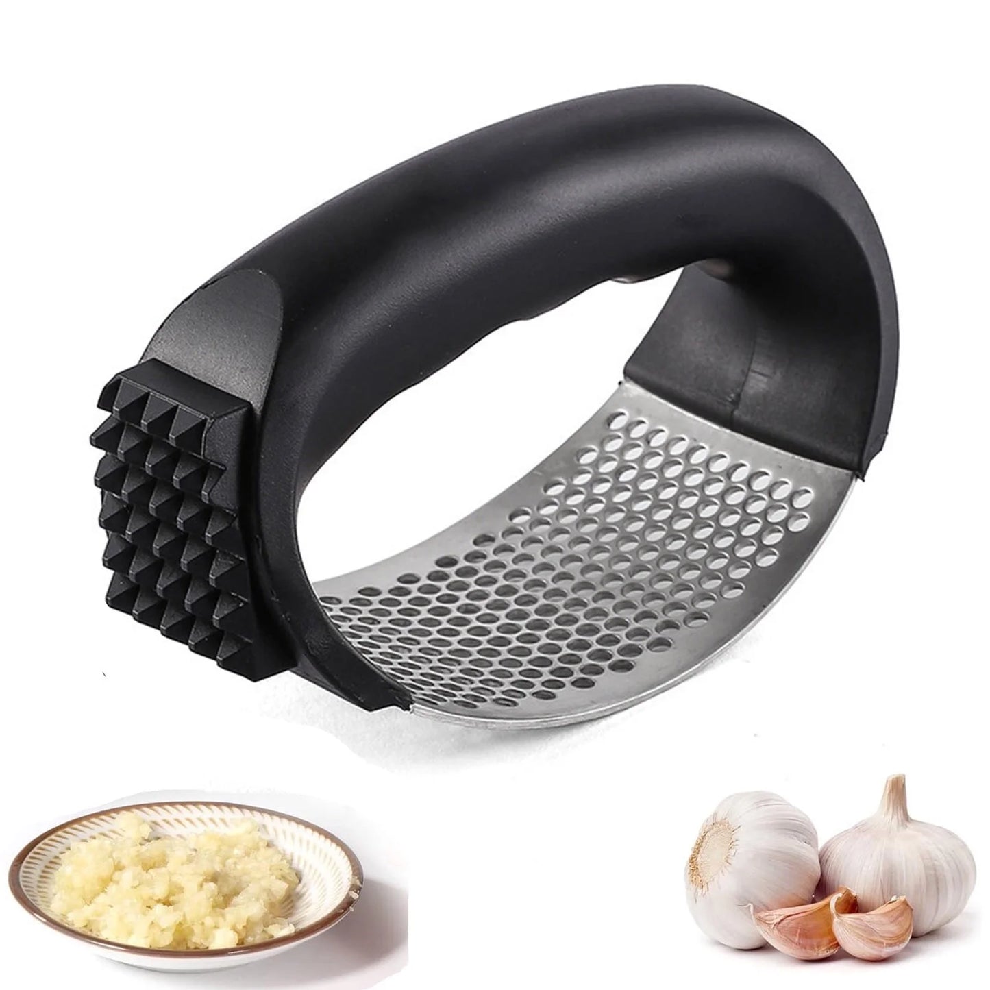 Upgrade Stainless Steel Garlic Presser Garlic Press Rocker Garlic Mincer Garlic Crusher with Peeler and Cleaning Brush Stainless Steel Garlic Mincer