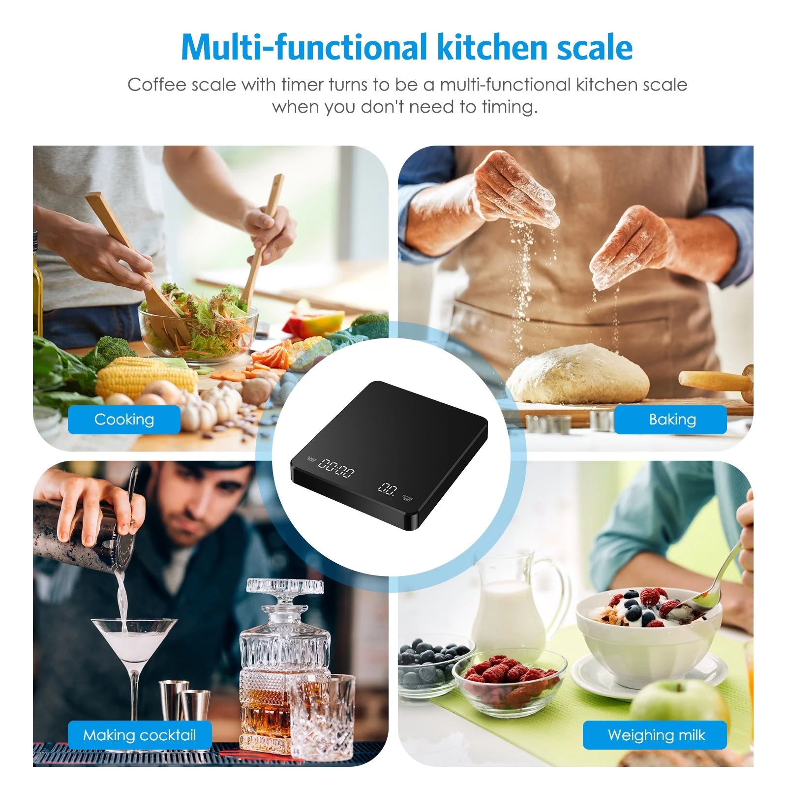 Digital Scale,  3Kg/0.1G Coffee Scale Rechargeable Pour-Over Digital Coffee Scale with Touch Sensor Precise Scale for Kitchen Home Office