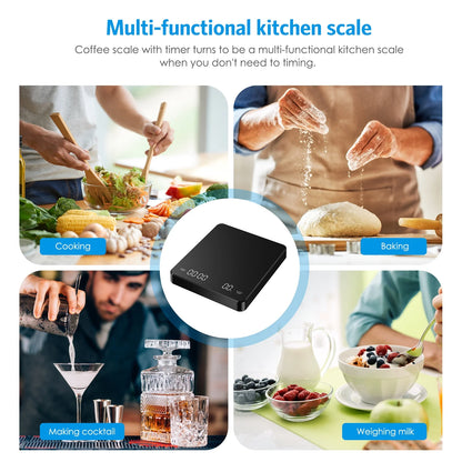 Digital Scale,  3Kg/0.1G Coffee Scale Rechargeable Pour-Over Digital Coffee Scale with Touch Sensor Precise Scale for Kitchen Home Office