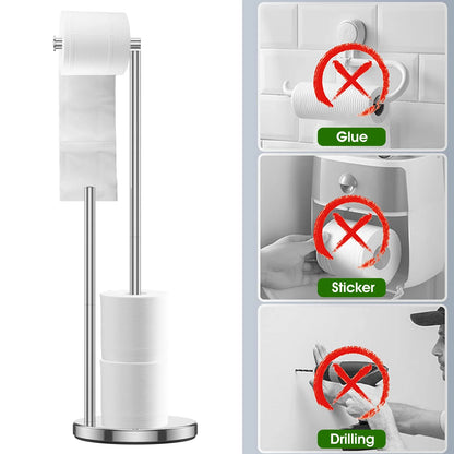 Free Standing Toilet Paper Holder Stand, Stainless Steel Toilet Paper Holder, Rustproof Tissue Roll Holder, Floor Stand Storage for Bathroom