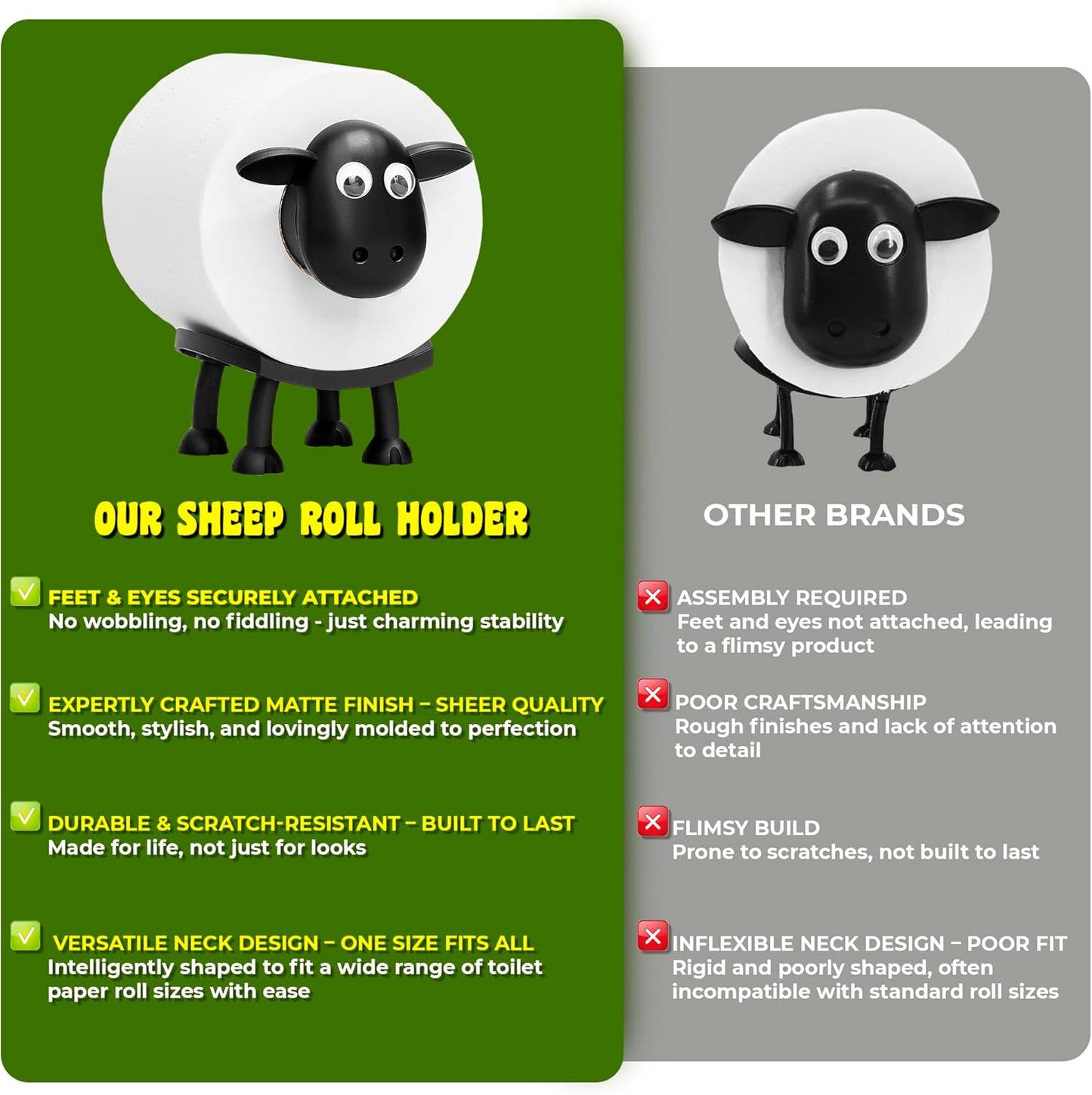 Sheep Toilet Roll Holder, Free Standing Bathroom Set, 3D Printed, Funny Hilarious Black Sheep Loo Roll Holder, Tissue Paper Storage, Cute Bathroom Decor, X3, Set of 3