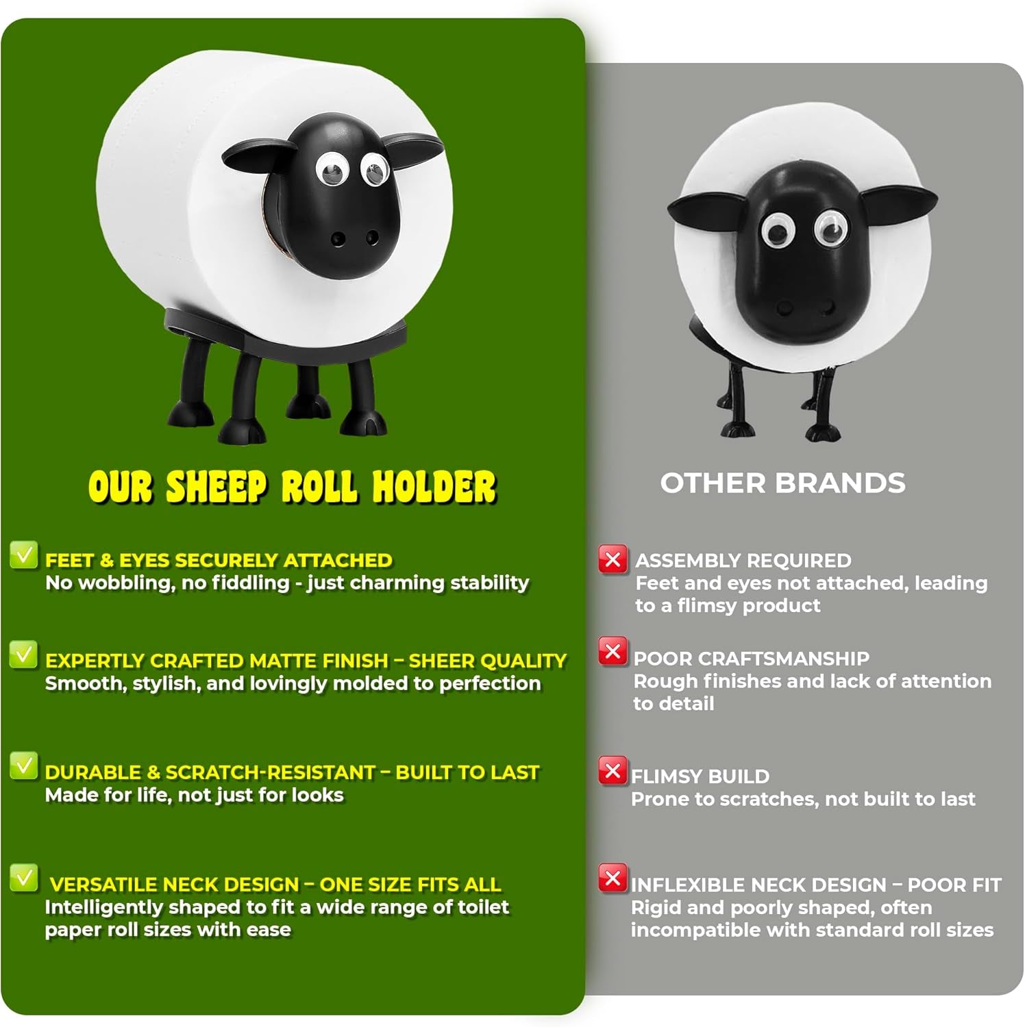 Sheep Toilet Roll Holder, Free Standing Bathroom Set, 3D Printed, Funny Hilarious Black Sheep Loo Roll Holder, Tissue Paper Storage, Cute Bathroom Decor, X3, Set of 3