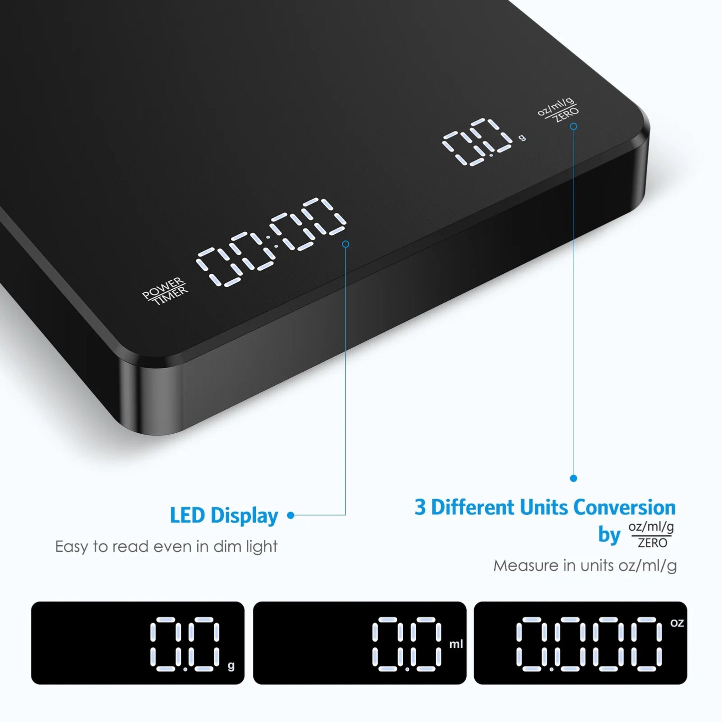 Digital Scale,  3Kg/0.1G Coffee Scale Rechargeable Pour-Over Digital Coffee Scale with Touch Sensor Precise Scale for Kitchen Home Office