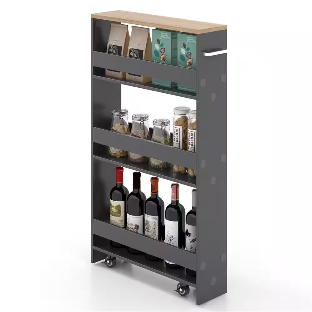 Rolling Kitchen Gray Slim Storage Kitchen Cart Mobile Shelving Organizer with Handle