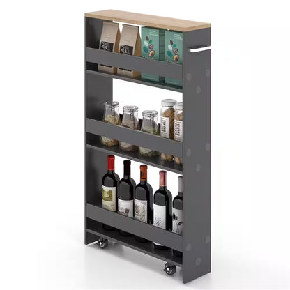 Rolling Kitchen Gray Slim Storage Kitchen Cart Mobile Shelving Organizer with Handle