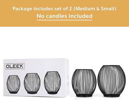 Outdoor Candle Holder Decor Set - Black Candle Holder - Candles Holders for Table Centerpiece - Hurricane Candles Holder for Pillar Candles Cage Candle Holders Black Wire Decorative