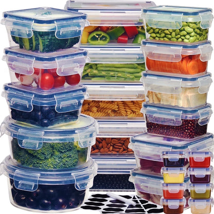 48-Piece Deluxe Food Storage Containers Set - Airtight, Bpa-Free, Easy-Snap Lids, and Stackable - Includes 24 Containers, 24 Lids, Free Labels, and Marker for Pantry and Kitchen Organization
