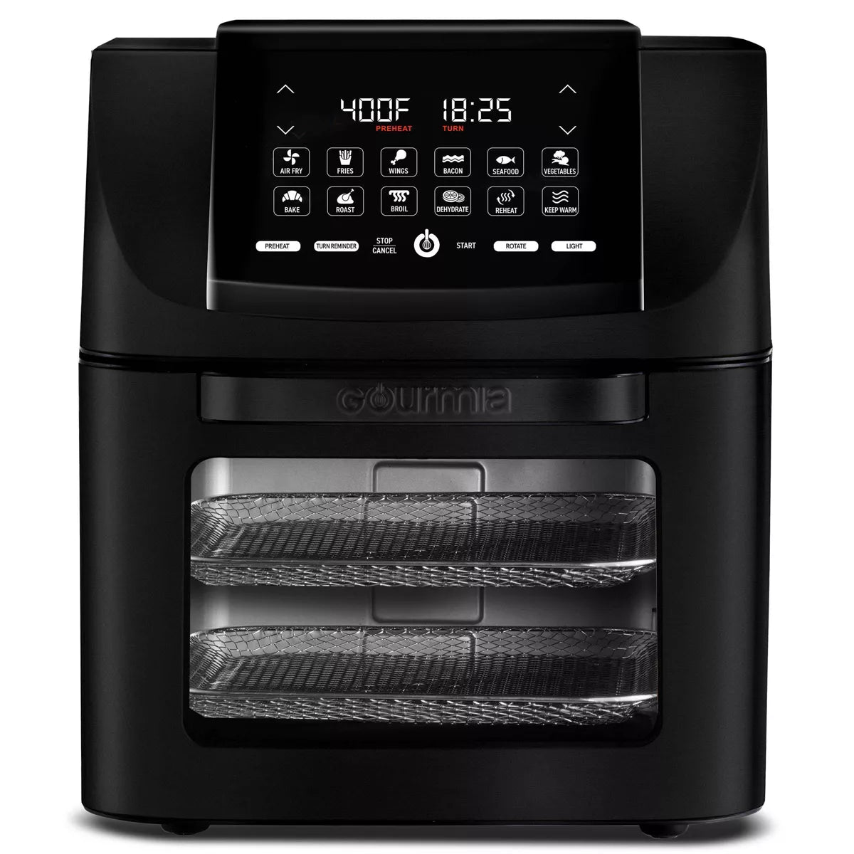 Gourmia 14Qt All-In-One Digital Air Fryer, Oven, Rotisserie & Dehydrator: Stainless Steel, 1550W, Dishwasher-Safe Parts
