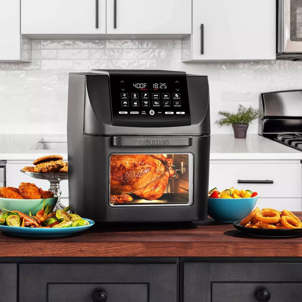 Gourmia 14Qt All-In-One Digital Air Fryer, Oven, Rotisserie & Dehydrator: Stainless Steel, 1550W, Dishwasher-Safe Parts