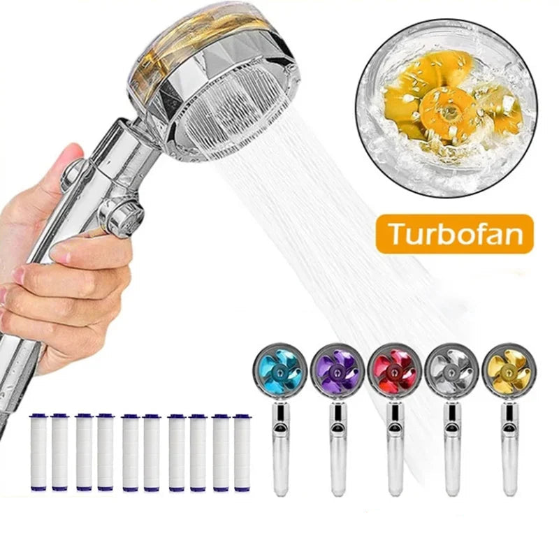 High Pressure Water-Saving Spray 360 Degree Rotating Turbine Fan Shower Head Adjustable Shower Head Filter Bathroom Accessories