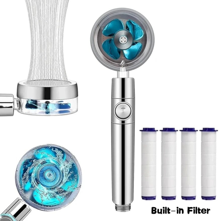 High Pressure Water-Saving Spray 360 Degree Rotating Turbine Fan Shower Head Adjustable Shower Head Filter Bathroom Accessories