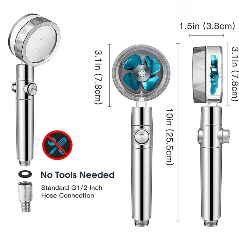 High Pressure Water-Saving Spray 360 Degree Rotating Turbine Fan Shower Head Adjustable Shower Head Filter Bathroom Accessories