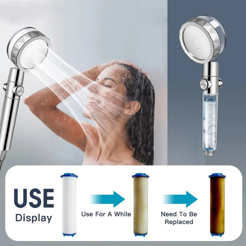 High Pressure Water-Saving Spray 360 Degree Rotating Turbine Fan Shower Head Adjustable Shower Head Filter Bathroom Accessories