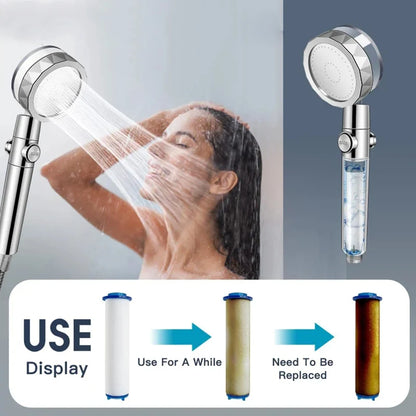 High Pressure Water-Saving Spray 360 Degree Rotating Turbine Fan Shower Head Adjustable Shower Head Filter Bathroom Accessories