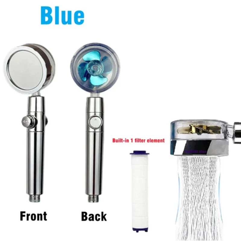 High Pressure Water-Saving Spray 360 Degree Rotating Turbine Fan Shower Head Adjustable Shower Head Filter Bathroom Accessories