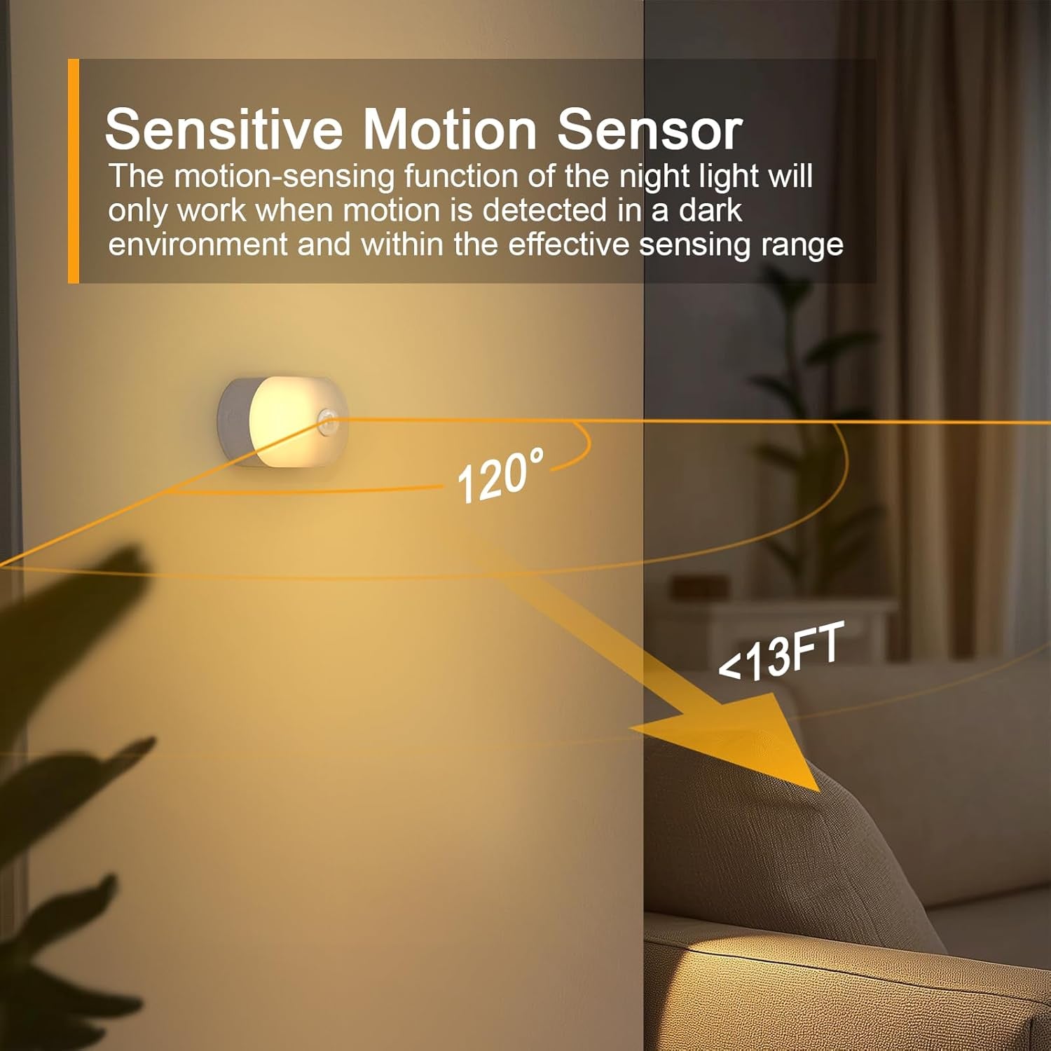 Rechargeable Battery Night Light with Motion Sensor, Portable Mini Warm White LED Stick-On Closet Light, Adjustable Brightness for Bathroom, Bedroom, Kitchen, Cabinet, Stairs, Hallway, 2-Pack