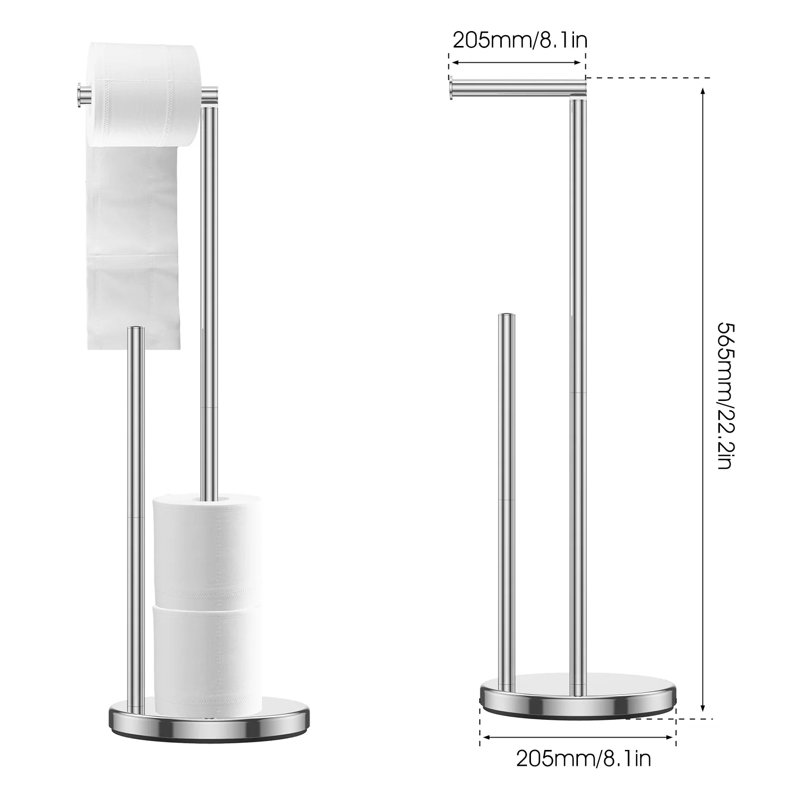Free Standing Toilet Paper Holder Stand, Stainless Steel Toilet Paper Holder, Rustproof Tissue Roll Holder, Floor Stand Storage for Bathroom
