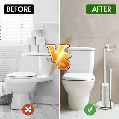 Free Standing Toilet Paper Holder Stand, Stainless Steel Toilet Paper Holder, Rustproof Tissue Roll Holder, Floor Stand Storage for Bathroom