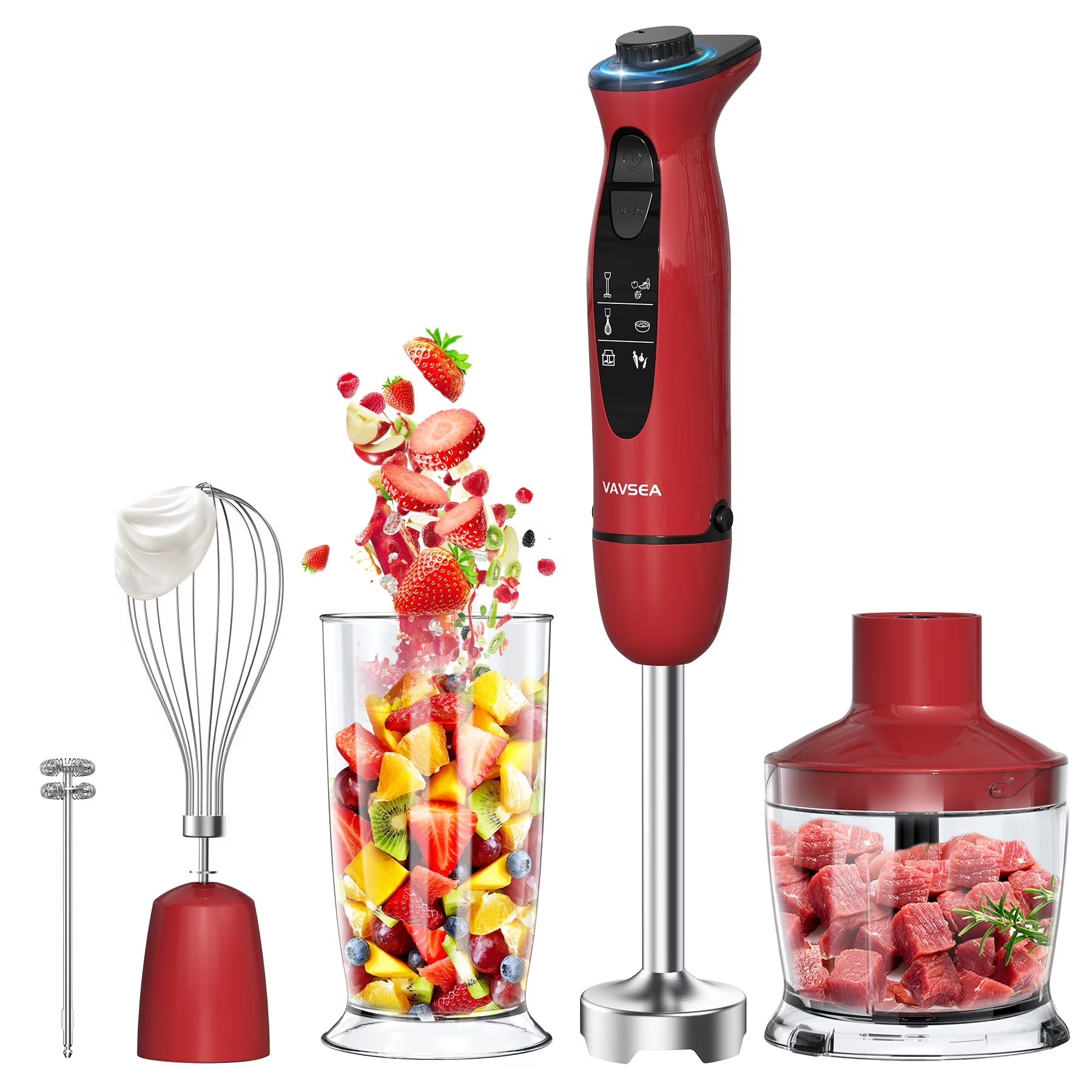 Immersion Blender, 1100W 5-In-1 Hand Blender, 24-Speed Handheld Stick Blender for Kitchen, Chopper, Beaker, Whisk, Milk Frother, for Baby Food Processor/Smoothies, New