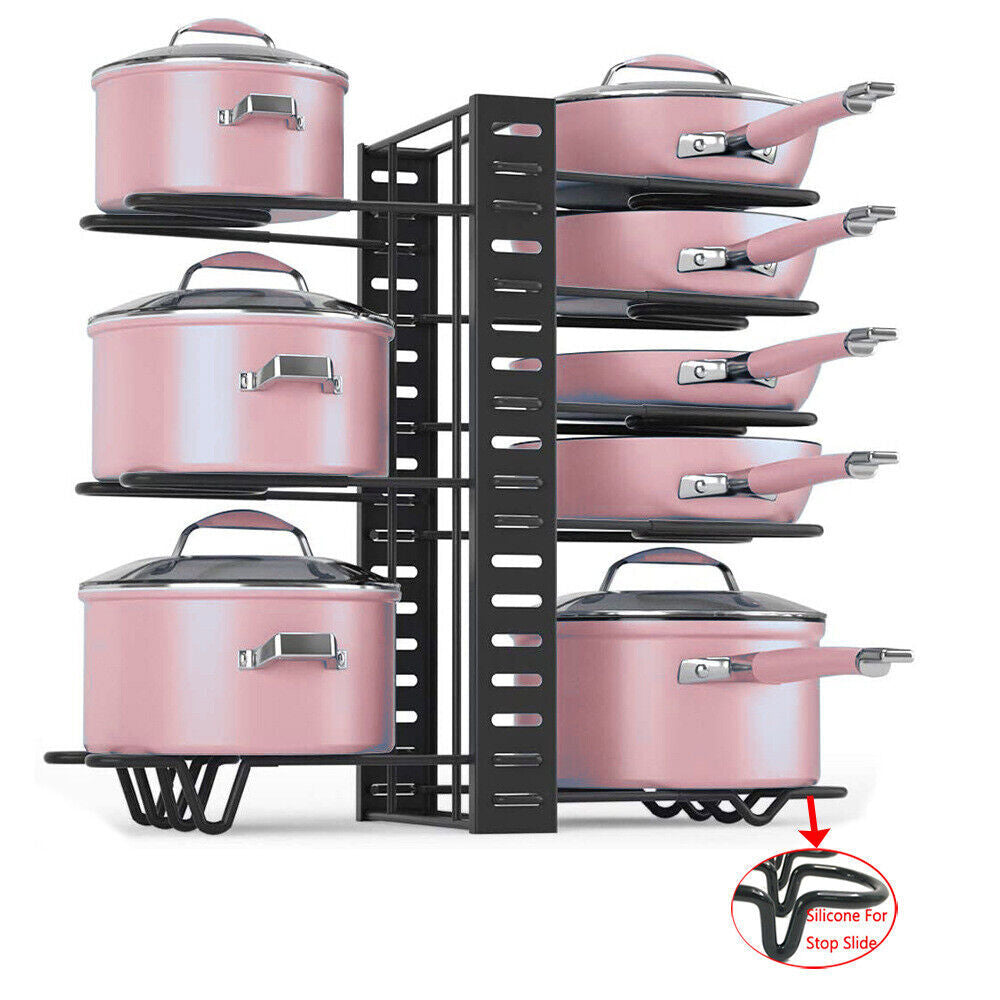 Pots and Pans Organizer for Cabinet 8 Tier Adjustable Pot Rack with 3 DIY Method