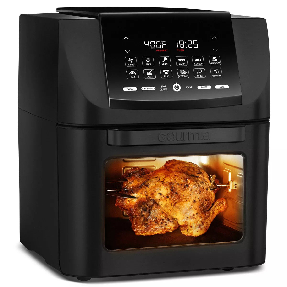 Gourmia 14Qt All-In-One Digital Air Fryer, Oven, Rotisserie & Dehydrator: Stainless Steel, 1550W, Dishwasher-Safe Parts