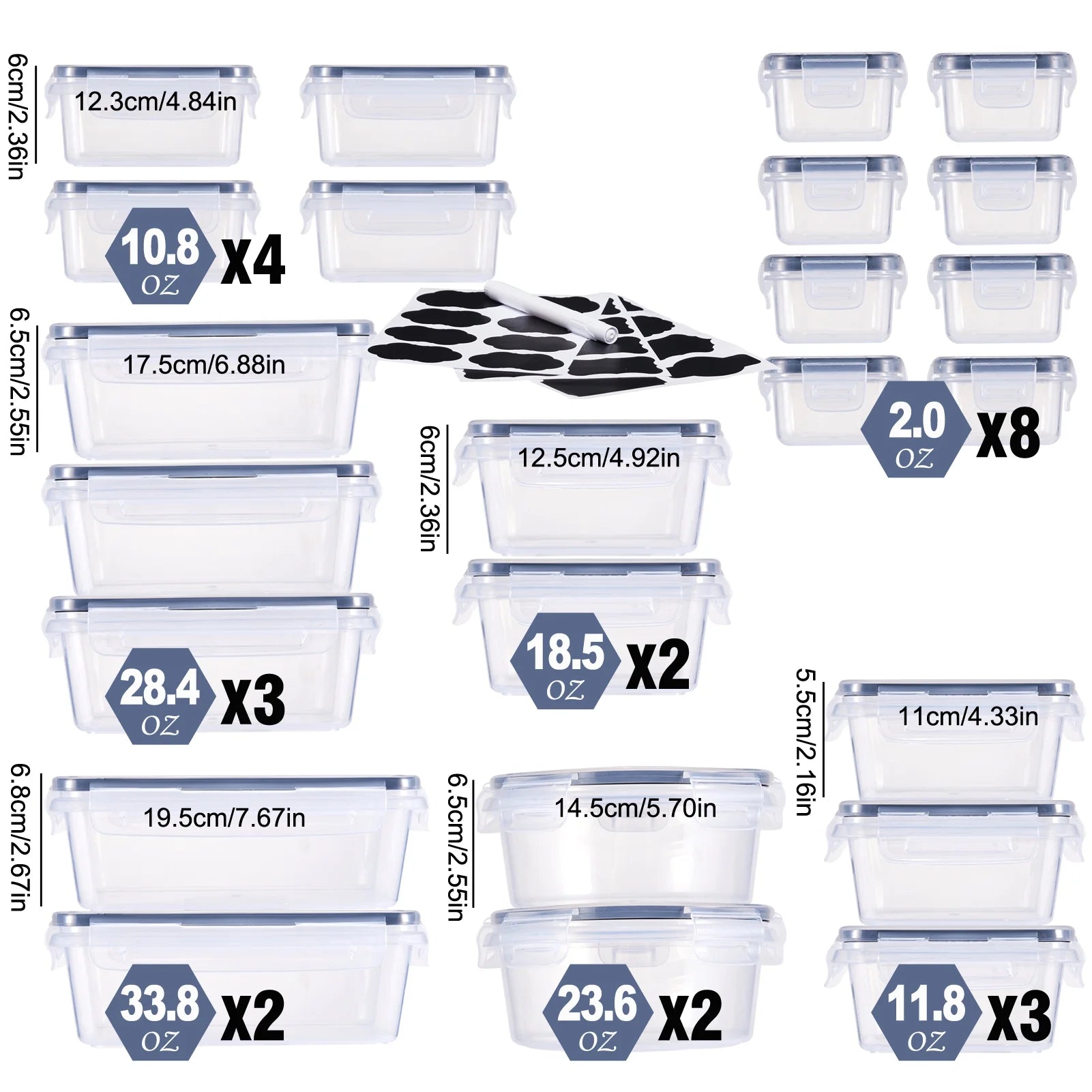 48-Piece Deluxe Food Storage Containers Set - Airtight, Bpa-Free, Easy-Snap Lids, and Stackable - Includes 24 Containers, 24 Lids, Free Labels, and Marker for Pantry and Kitchen Organization
