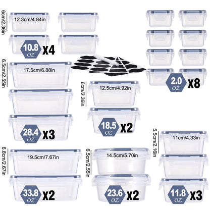 48-Piece Deluxe Food Storage Containers Set - Airtight, Bpa-Free, Easy-Snap Lids, and Stackable - Includes 24 Containers, 24 Lids, Free Labels, and Marker for Pantry and Kitchen Organization
