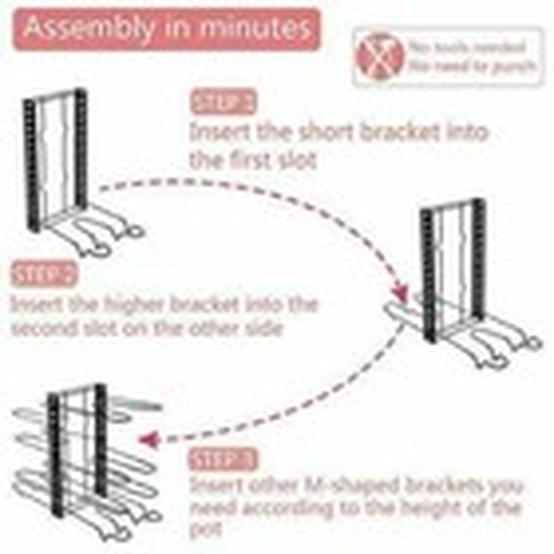 Pots and Pans Organizer for Cabinet 8 Tier Adjustable Pot Rack with 3 DIY Method