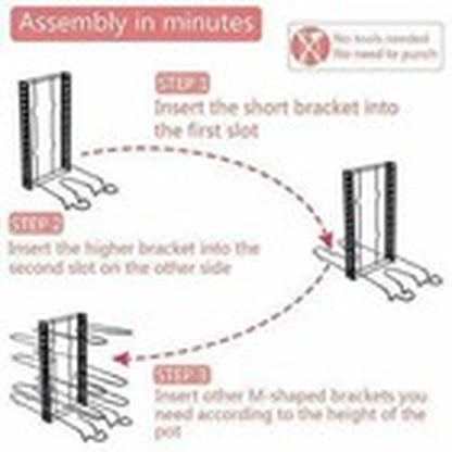 Pots and Pans Organizer for Cabinet 8 Tier Adjustable Pot Rack with 3 DIY Method
