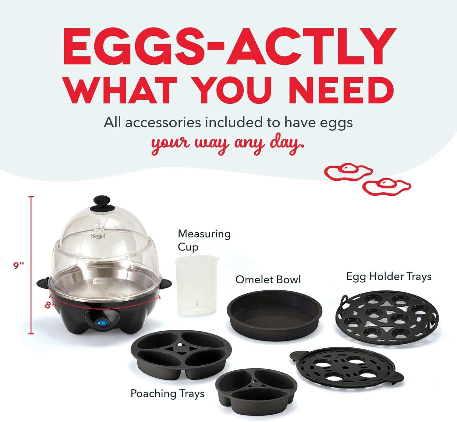 Deluxe Egg Cooker - Boiler, Poacher & Steamer - Includes Measuring & Recipe Guide - Dishwasher Safe - Holds 12 Eggs, Black